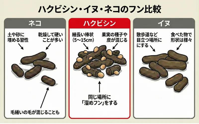 ハクビシン・イヌ・ネコのフンの比較図