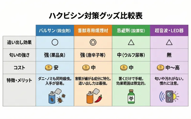ハクビシン追い出し用品の比較表