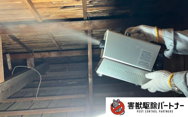 追い出し薬剤散布の様子