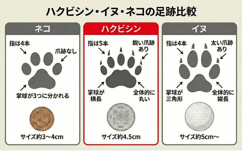 ハクビシン・イヌ・ネコの足跡の比較図